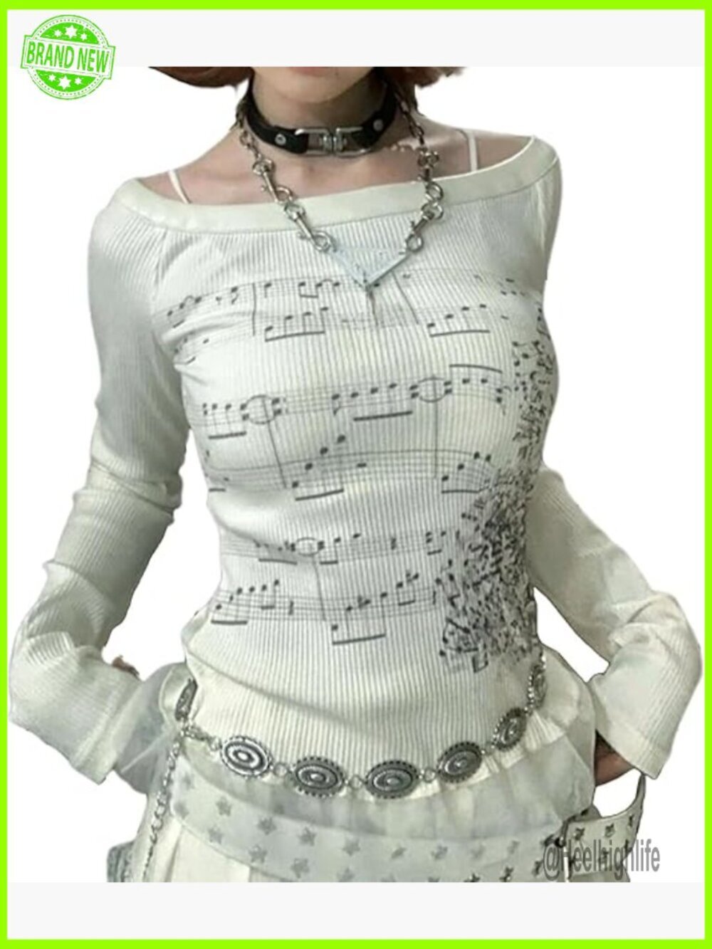 Y2K Emo Grunge Off Shoulder Long Sleeve T-Shirt Teen Girl Alt Punk Goth Top